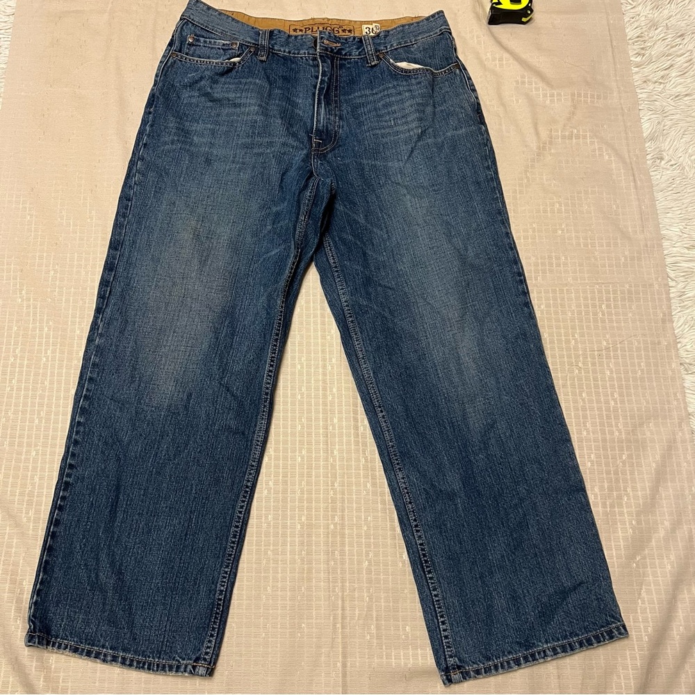 Plugg Jeans Mens 36x30 Straight Blue Denim Medium Wash Great Cond With/pockets